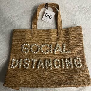 BTB Tan Woven Tote Bag with Pearl Accents 
Social Distancing